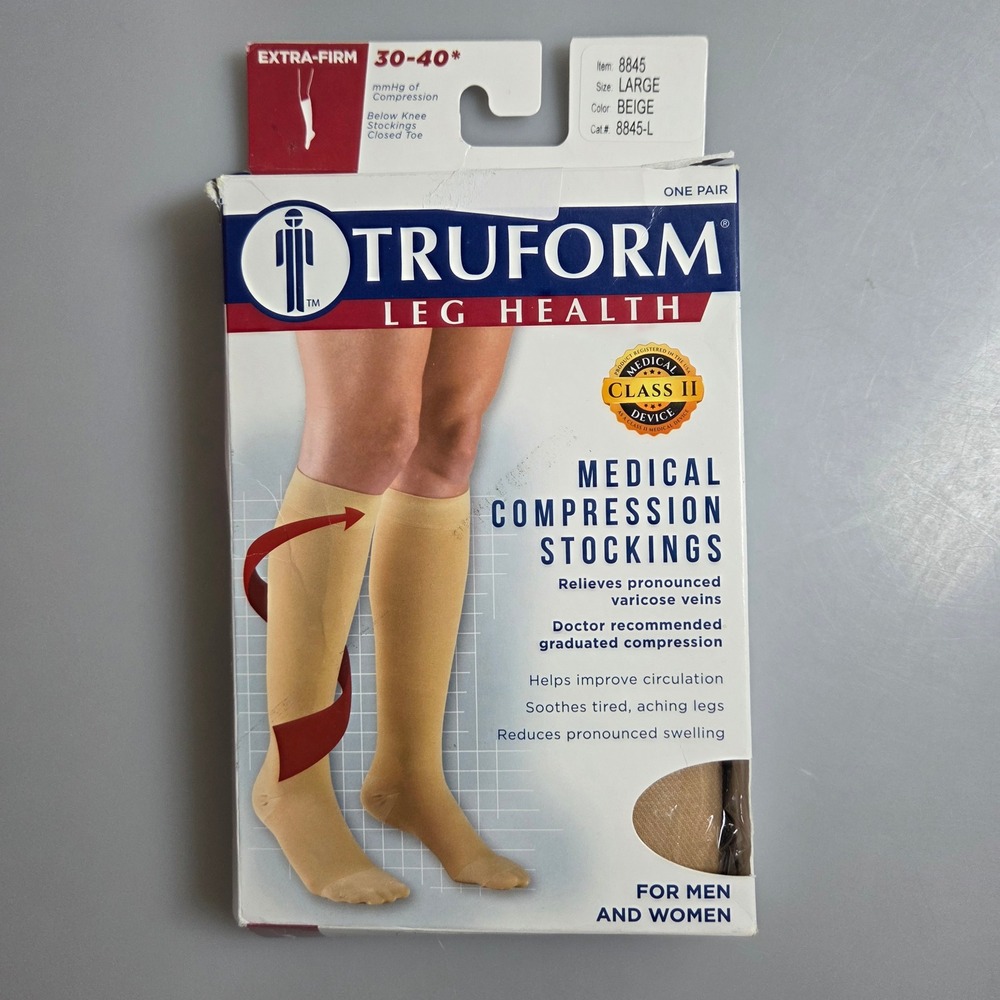 Truform 8845 Medical Compression Stockings 30-40 mmHg Beige Large Closed Toe